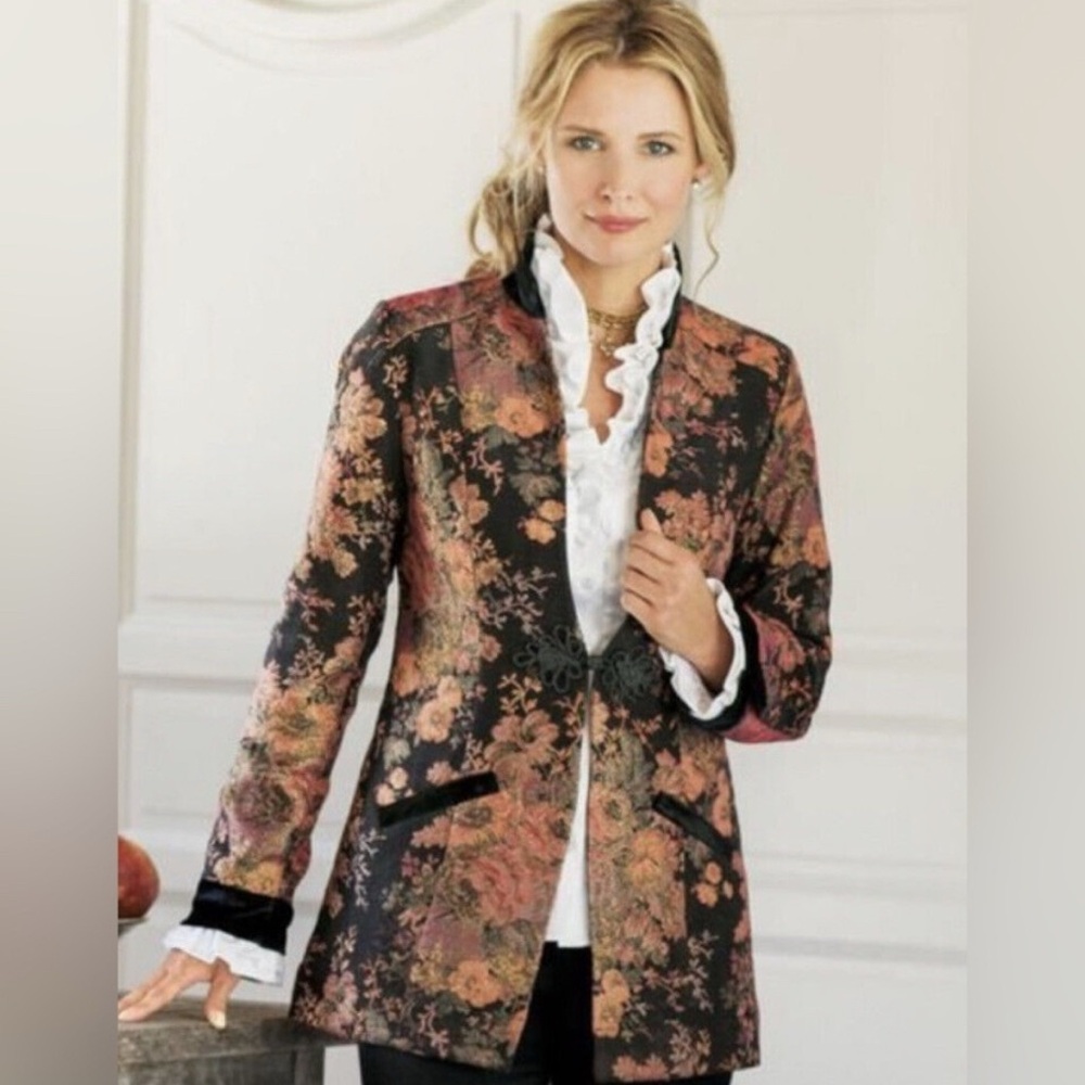 Soft Surroundings Westbury Garden Jacket Blazer Floral Shimmer Jacquard W Sz M